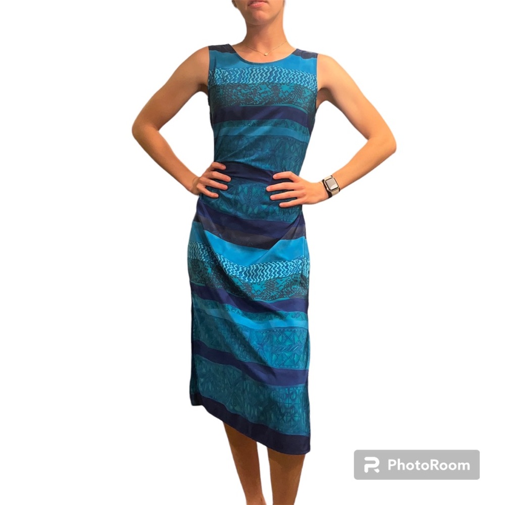 Casual Corner Vintage Blue Midi Dress Tie Waist 8P